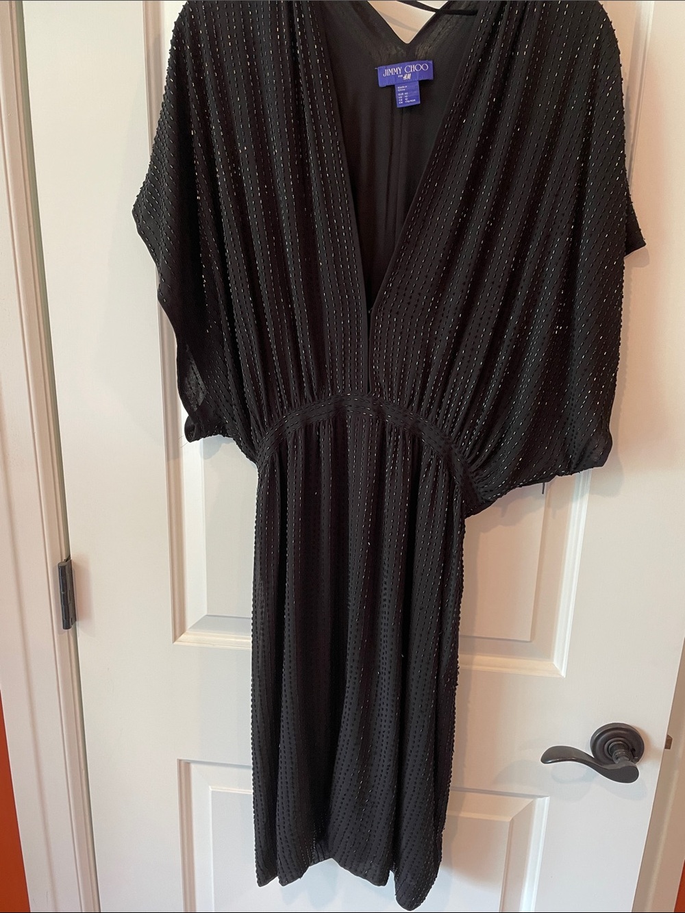 Jimmy Choo Black Beaded V-Neck Midi Dress